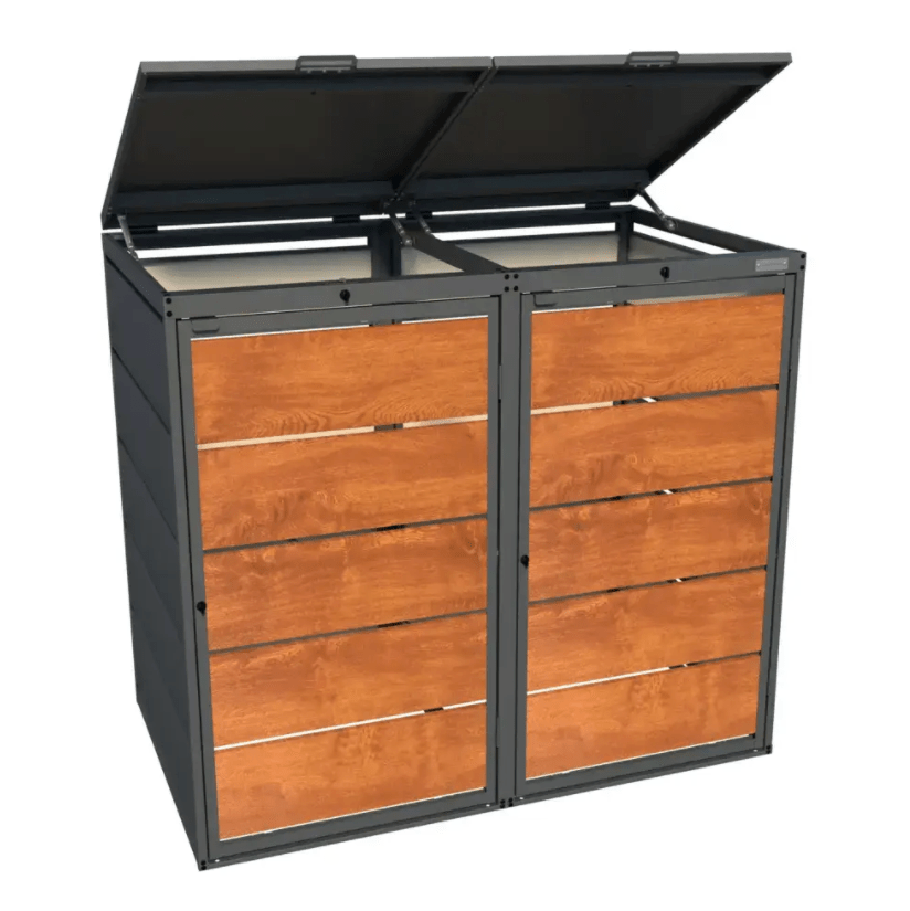 Cache poubelle galvanisé imitation bois DOUBLE - Clim-Box