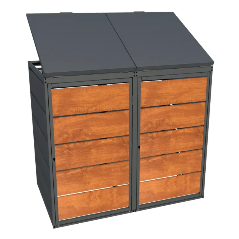 Cache poubelle galvanisé imitation bois DOUBLE - Clim-Box