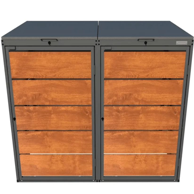 Cache poubelle galvanisé imitation bois DOUBLE - Clim-Box