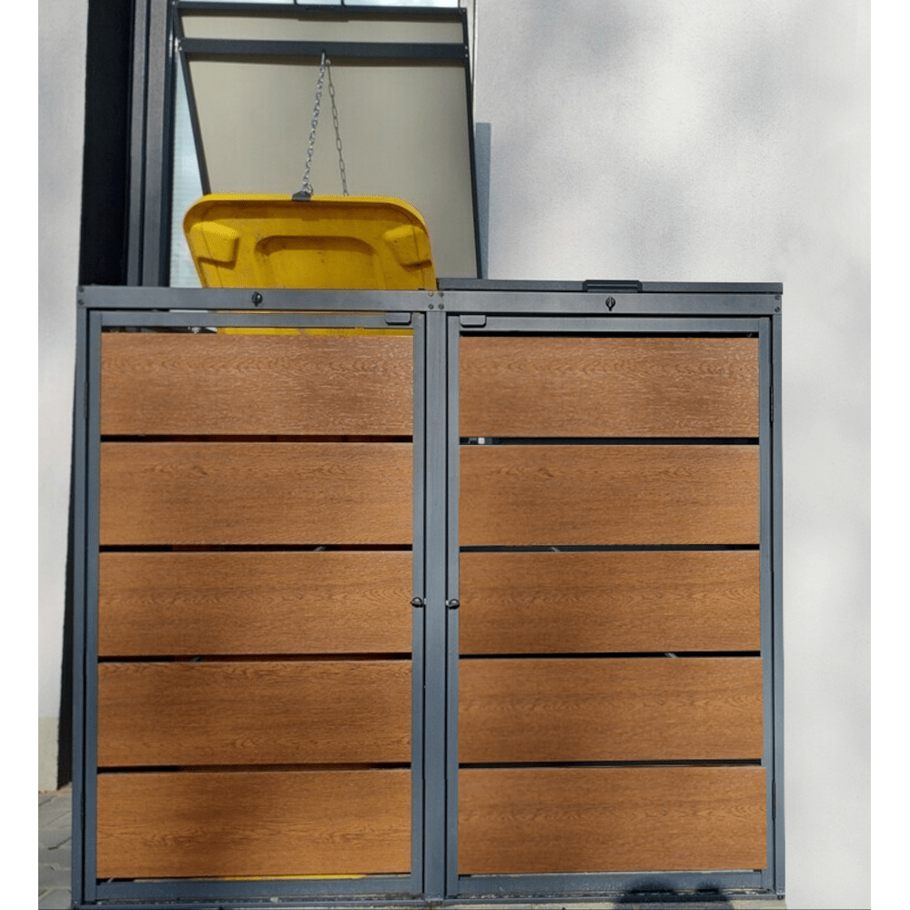 Cache poubelle galvanisé imitation bois DOUBLE - Clim-Box